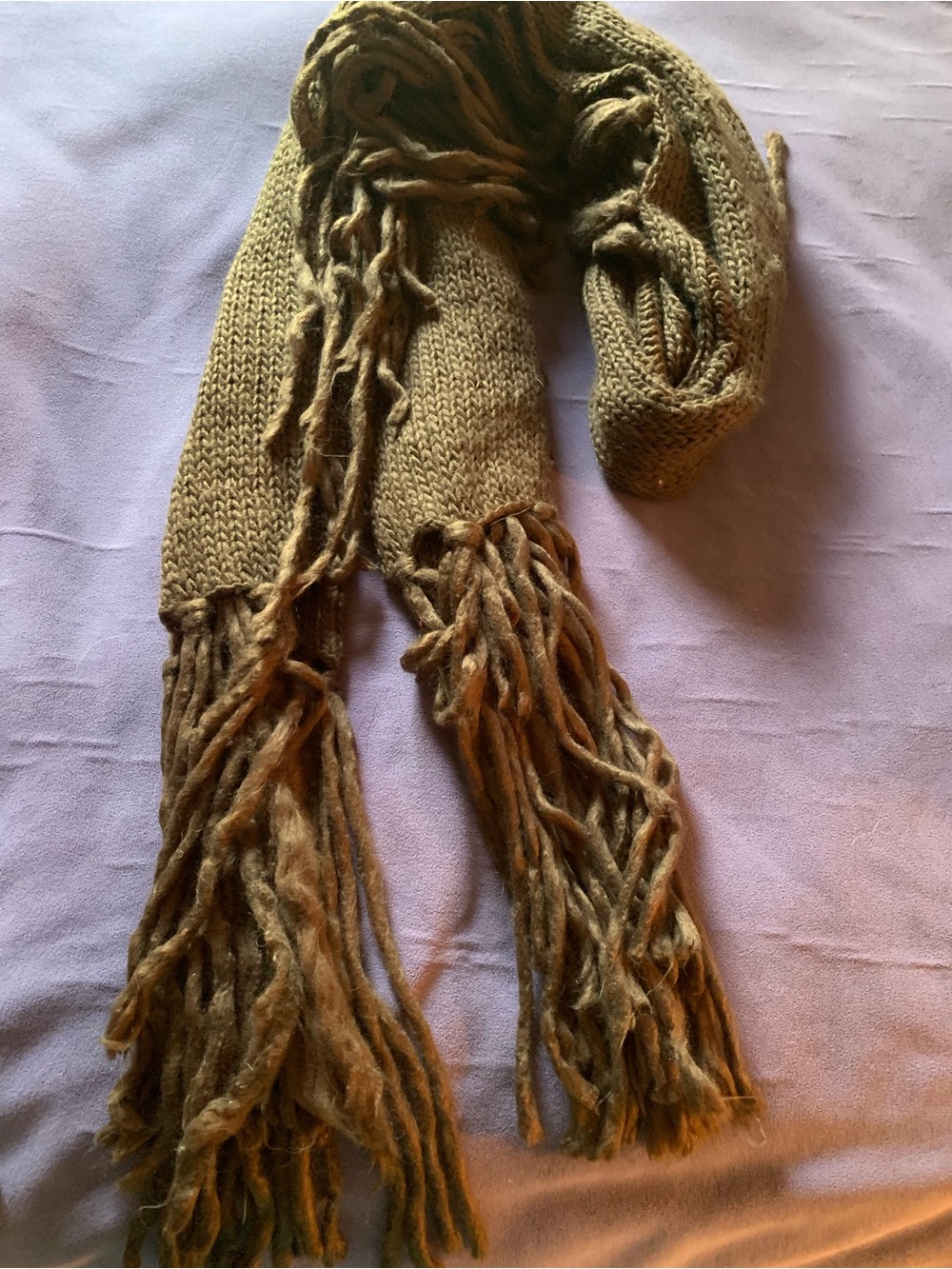 Brown Knit Scarf with Extra Long Fringe - Approximately 78 Inches Long